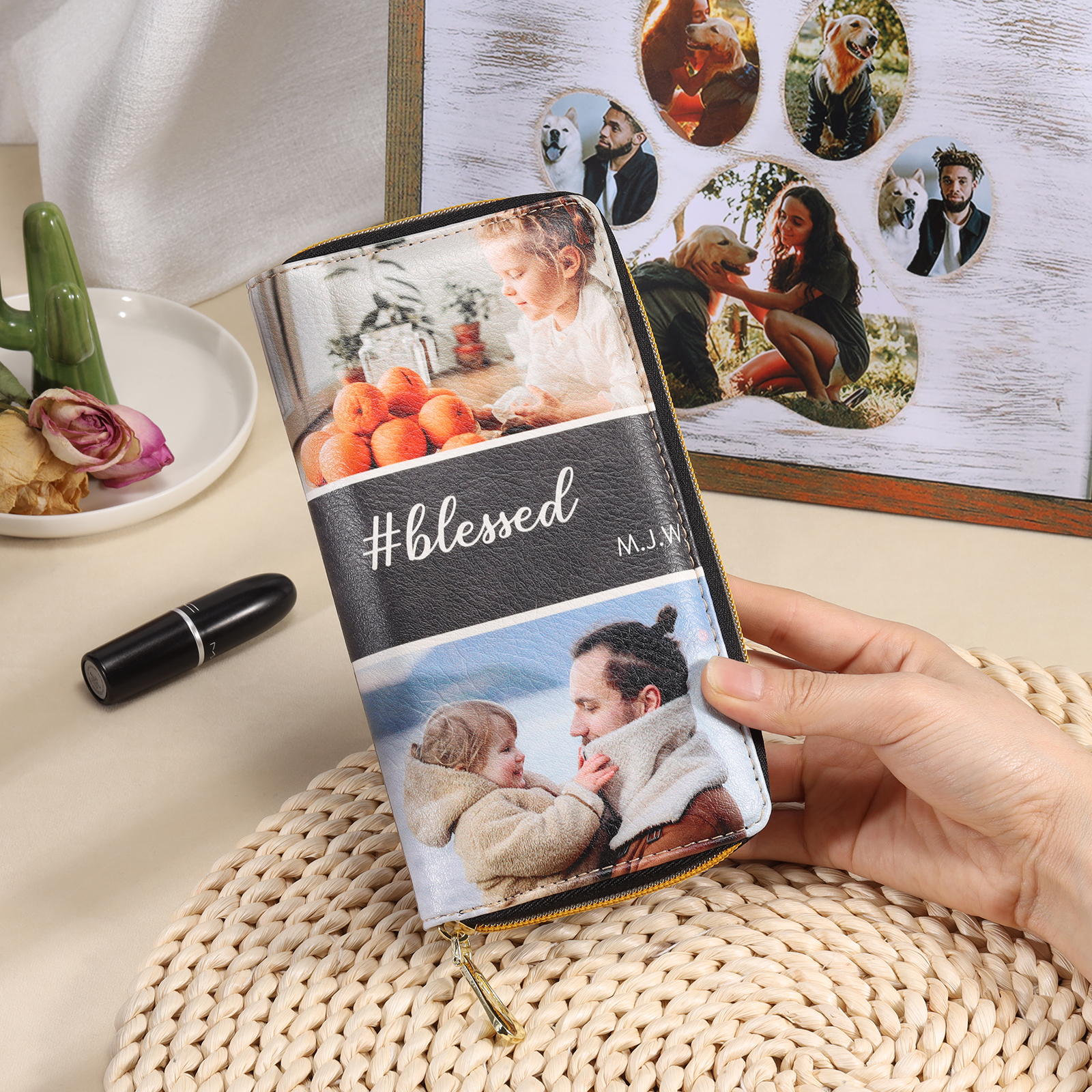 Long Purse Personalised Leather Wallet Engraved 4 Photos Zip Wallet 2023 Gifts For Women Men-Jessemade AU