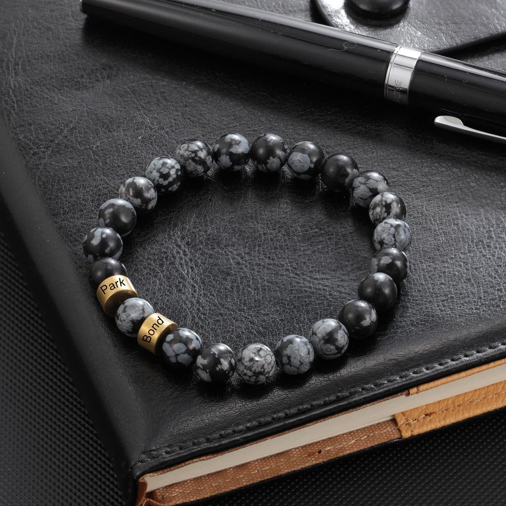 Black Tiger Eye Men's 2 Names Bracelet Gift for him-Jessemade AU