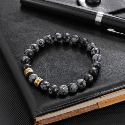 Black Tiger Eye Men's 2 Names Bracelet Gift for him-Jessemade AU