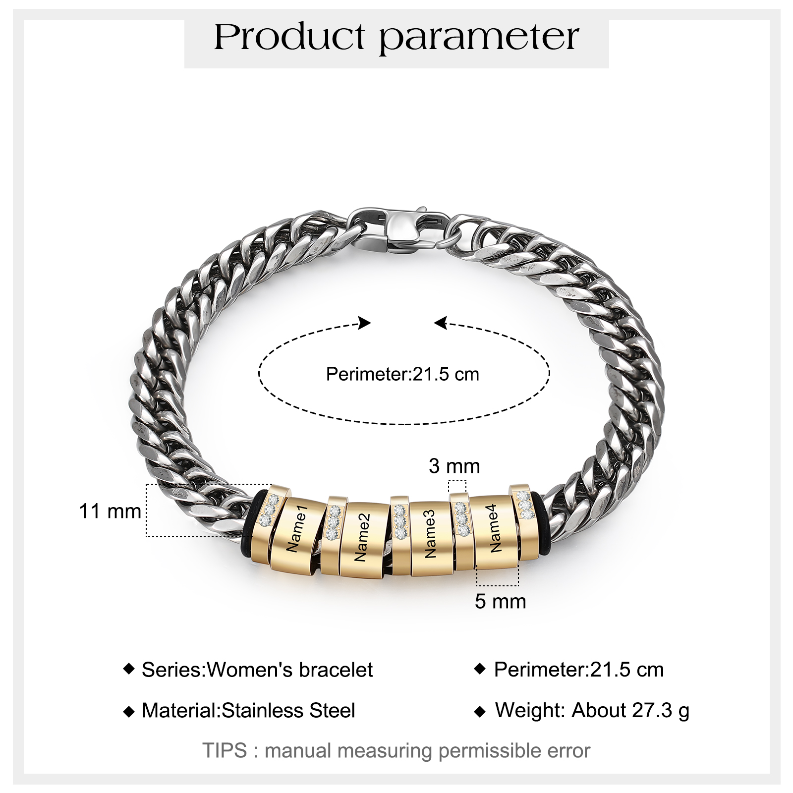 Personalised Cuban Chain Bracelet Customised Name Bracelet with 4 Beads-Jessemade AU