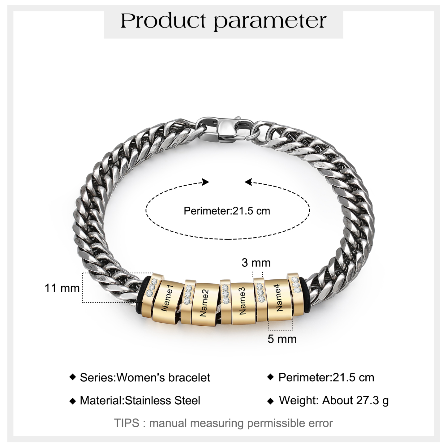 Personalised Cuban Chain Bracelet Customised Name Bracelet with 4 Beads-Jessemade AU