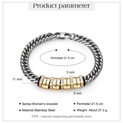 Personalised Cuban Chain Bracelet Customised Name Bracelet with 4 Beads-Jessemade AU