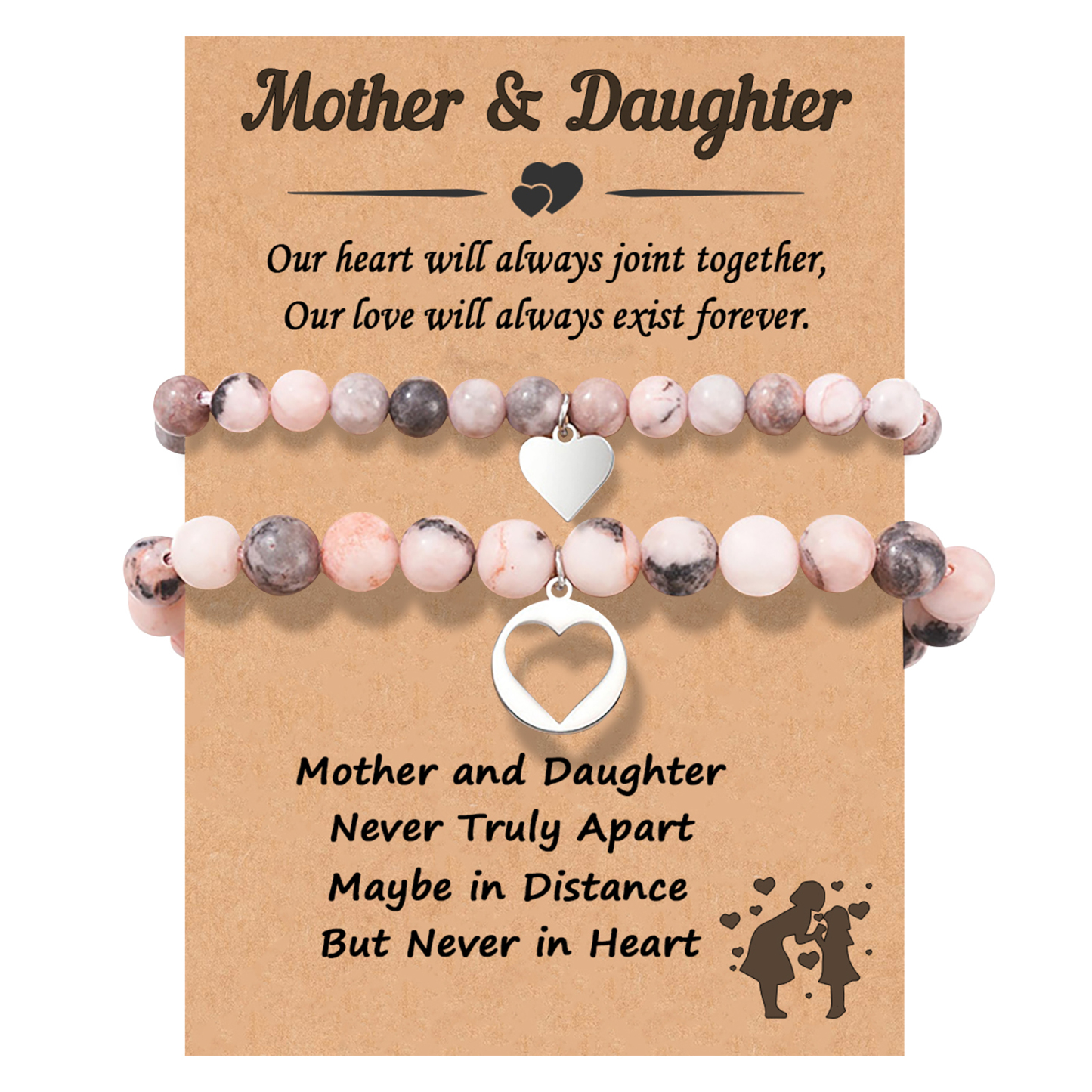 2 Pcs Bracelet Set Bear Pendant Adjustable Bracelets with Message Card Gifts for Her - Mother and Daughter Never Truly Apart-Jessemade AU
