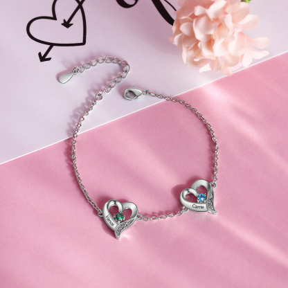 2 Names - Personalised Heart Bracelet Gift Set With Gift Box Custom Name & Birthstone Bracelet Gift For Her-Jessemade AU