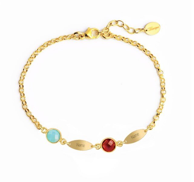 Personalised Bracelet With 2 Birthstones Engraved Names Bracelet Gift For Women-Jessemade AU