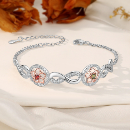 Personalised Women's Bracelet Custom 2 Birthstones & 2 Names Infinity Bracelet Birthday Gift for Her-Jessemade AU