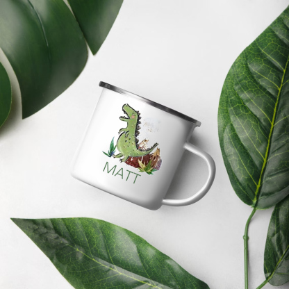 Personalised Enamel Mug Customised Name Dinosaur Cup Camping Mug Birthday Gift for Kids - Tyrannosaurus Rex-Jessemade AU