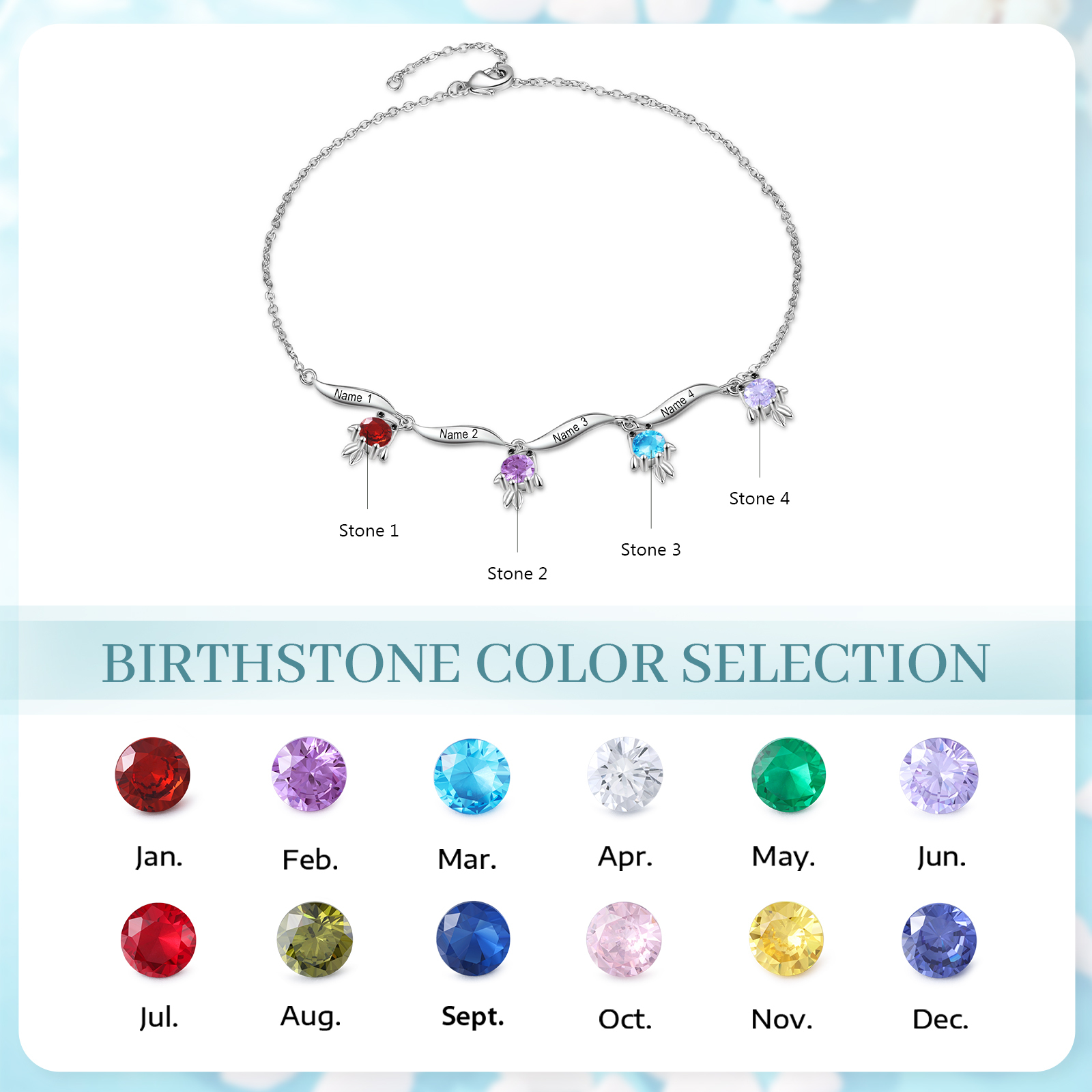 4 Names -Personalised Women's Anklet Customised Birthstones & Names Anklet Fish Anklet Birthday Gift for Her-Jessemade AU
