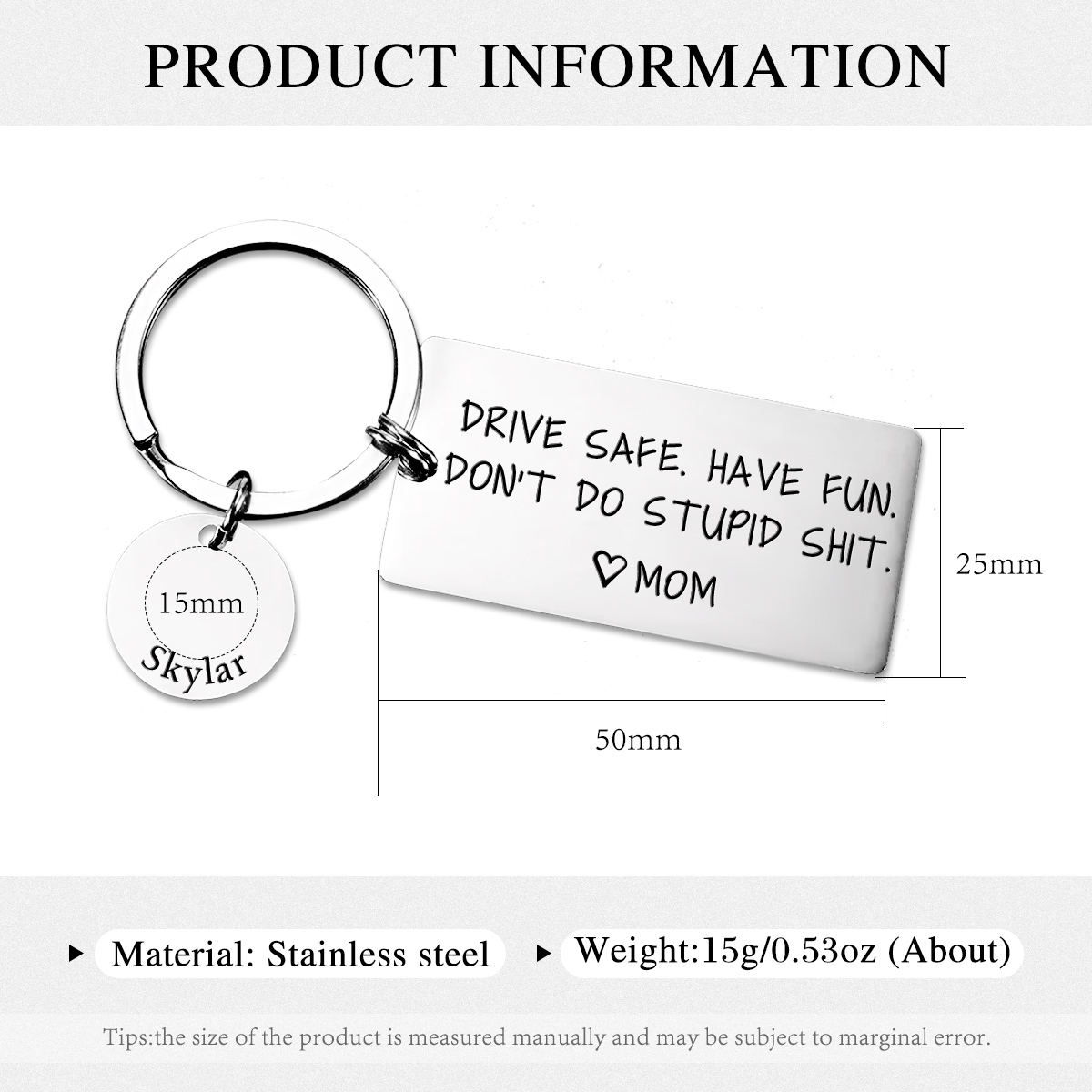 Don't Do Stupid Funny Keychain Custom Name Keyring Drive Safe Have Fun Keychain Gift For Son/Daughter-Jessemade AU