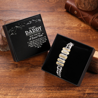 Personalised Mens Cuban Link Chain Bracelet Engraved Name 1 Bead Father's Day Gift