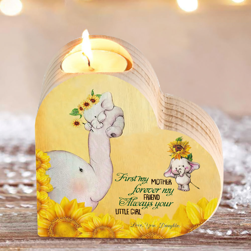 To My Mum-Wooden Heart Candle Holder Elephant Candlesticks "Always your little girl" Gifts For Mother-Jessemade AU