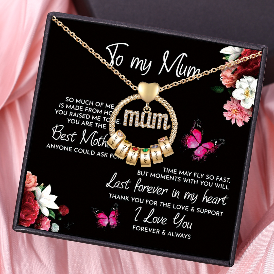 Personalised Circle Necklace With 6 Birthstones Pendant Engraved Names Gift For Mum-Jessemade AU