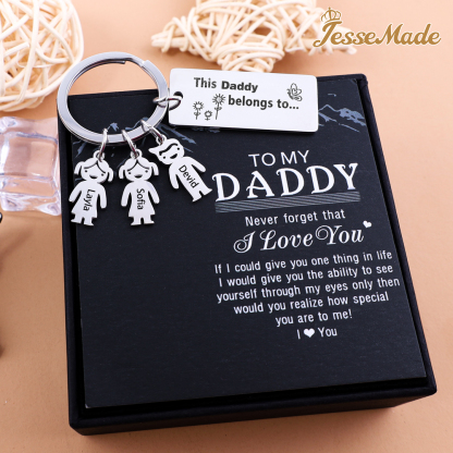 Personalised Keychain with Kid Charm Engraved 4 Names Family Keychain for Him-Jessemade AU