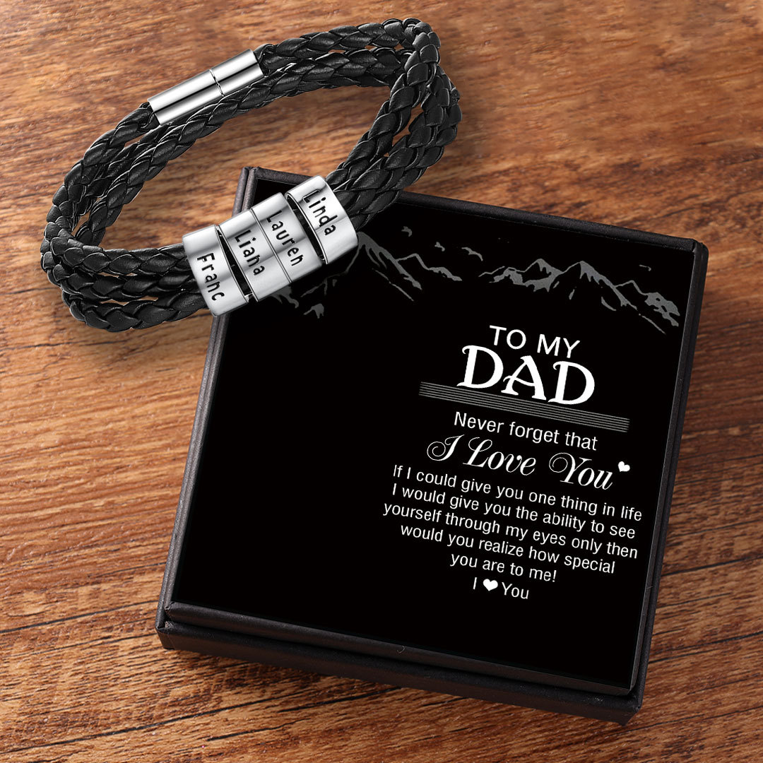 Braided Leather Personalised Name 4 Beads Men's Bracelets Gifts For Him Best Gift For Dad-Jessemade AU