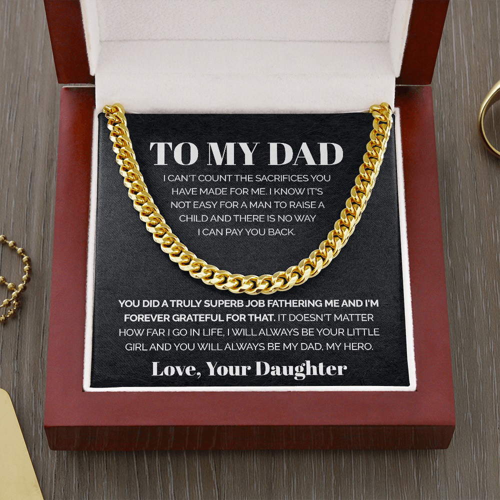 To My Dad From Daughter Cuban Chain Necklace Stainless Steel Necklace Set Father's Day Gifts-Jessemade AU