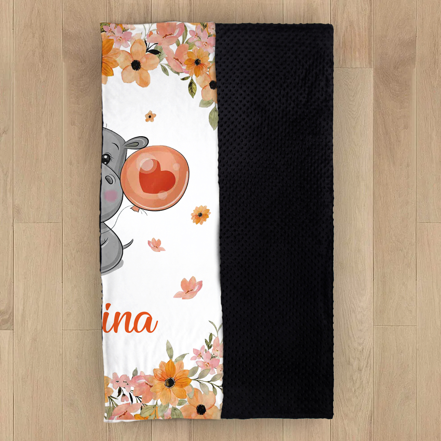 Personalised Hippo Blanket Custom Name Cute Cartoon Blanket-Jessemade AU