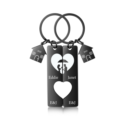 Personalised Couple Keychain Custom 2 Names & Letters & Years Metal Keyring Heart Matching Keychains for Couples-Jessemade AU