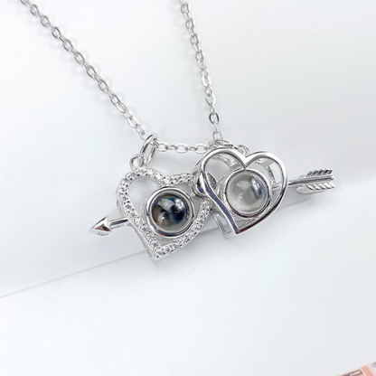 2023 Valentines Day 100 Languages Projection Necklace Engraved  " I LOVE YOU" Magnetic Double Heart Necklace Gifts For Her-Jessemade AU