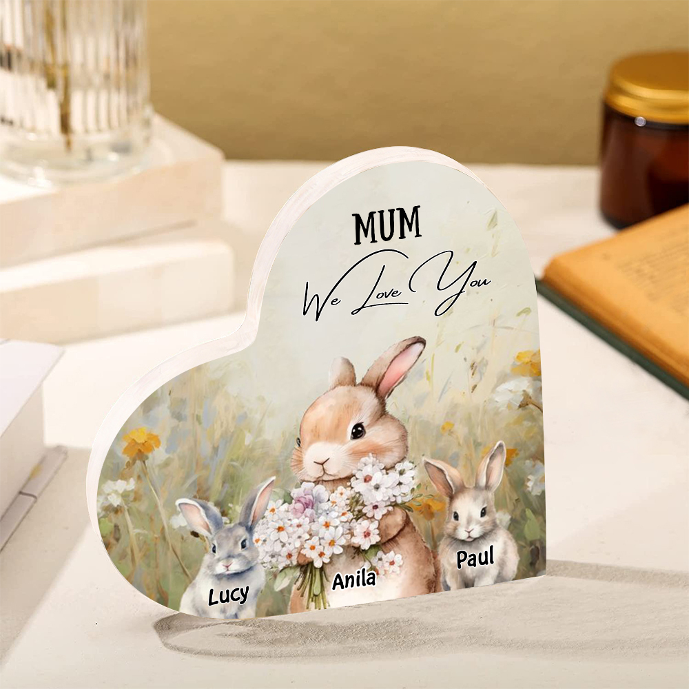 3 Names - Personalised Acrylic Heart Keepsake Custom Text Bunny Family Ornament Gift for Mother/Grandma-Jessemade AU