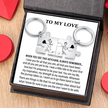 Personalised Puzzle Couple Keychain Set Customised 2 Letters Keyring Line Art Matching Couple Gifts-Jessemade AU