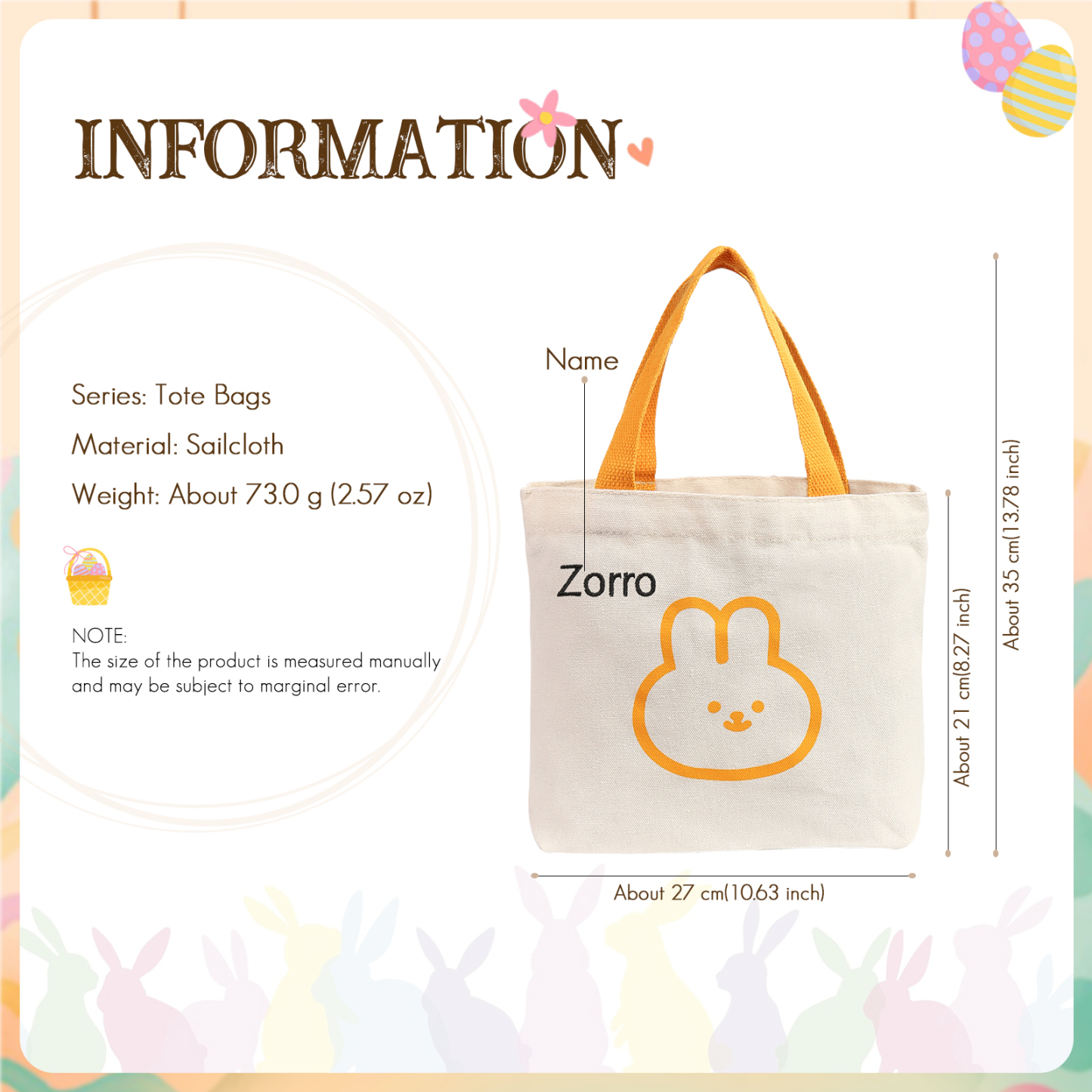 Personalised Bunny Tote Bag Customised with Name Bunny Handbag Easter Gifts-Jessemade AU