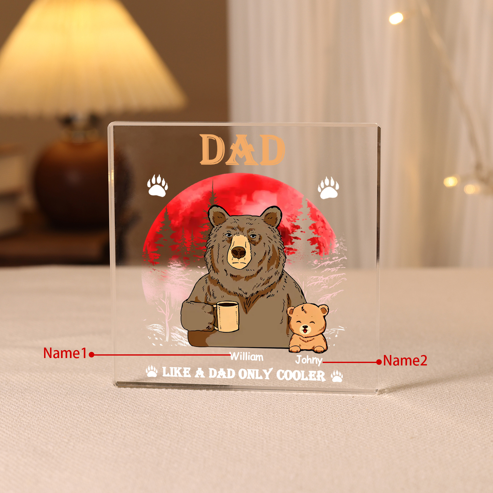 Personalised 2 Names Acrylic Square Keepsake Bear Family Rectangle Plaque Father's Day Gifts - Like A Dad Only Cooler-Jessemade AU