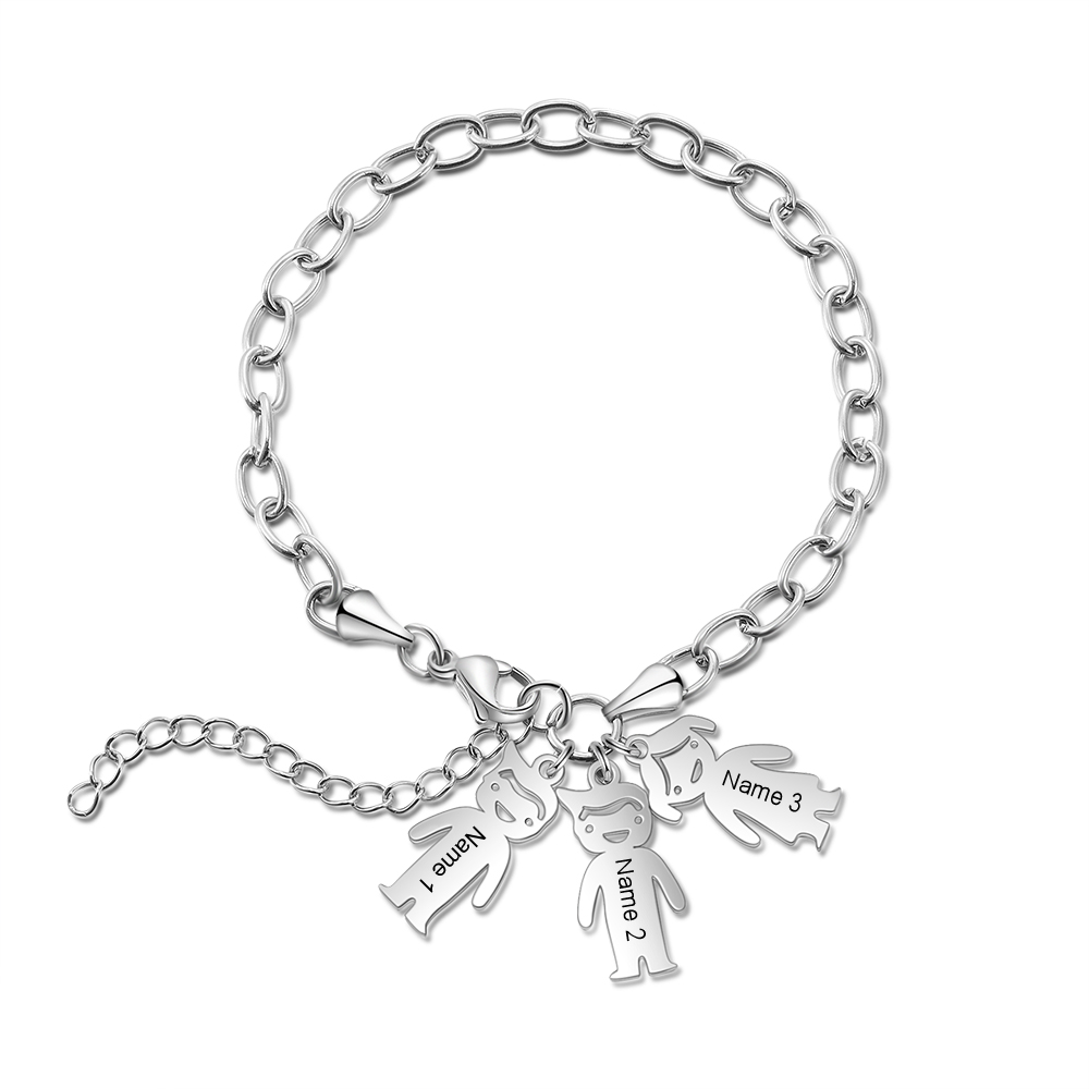 Personalised 3 Kids Charm Bracelet Engraved Names Gift For Mother-Jessemade AU