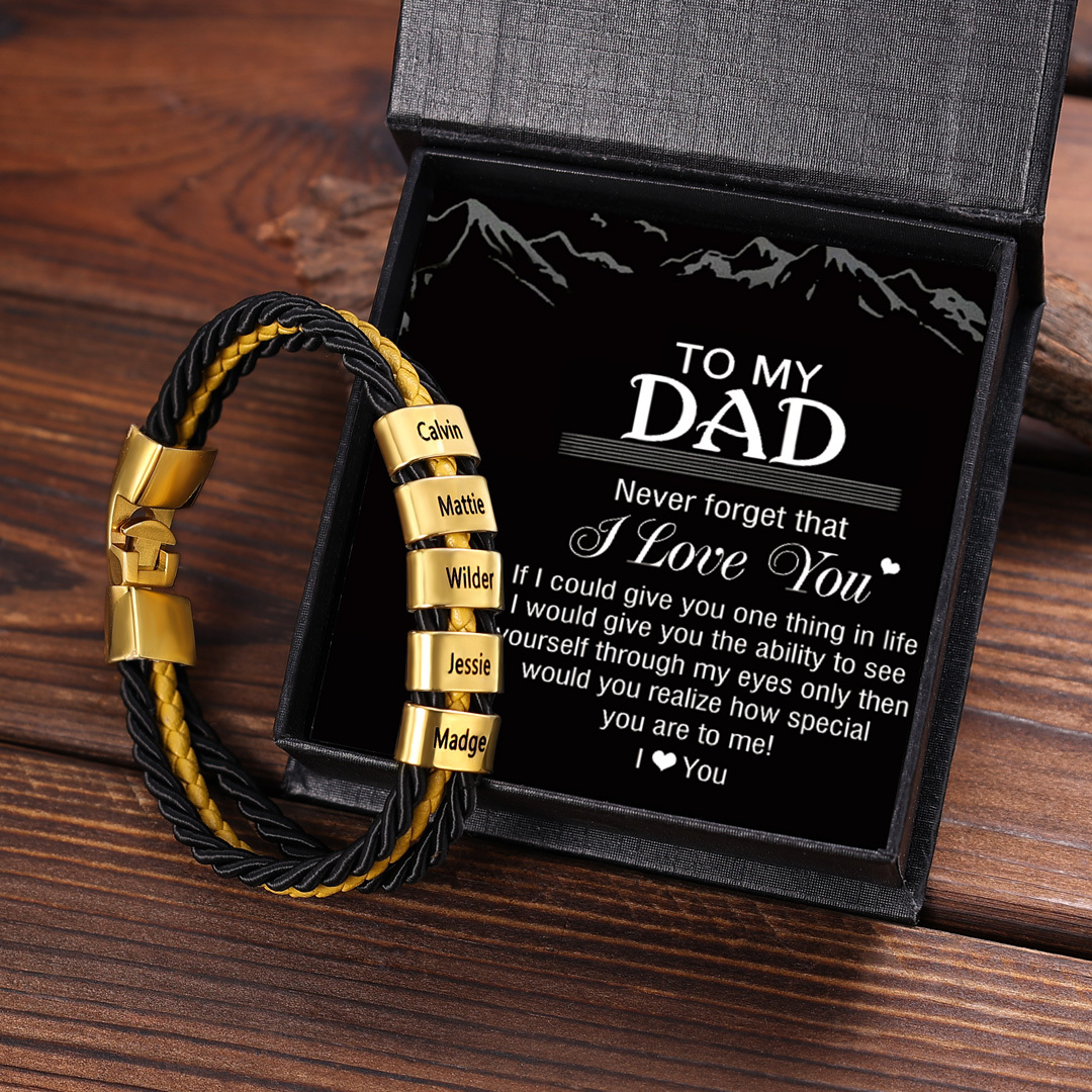 Mens Leather Bracelet Braided Layered Leather with 5 Beads Silver and Gold-Jessemade AU