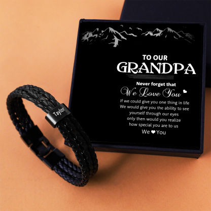Personalizsed Braided Leather Bracelet Engraved 1 Name Men's Bracelet Gifts For Him-Jessemade AU