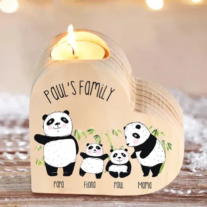 Family Panda Heart Candle Holder Personalised Wooden Candlestick Custom 4 Names-Jessemade AU