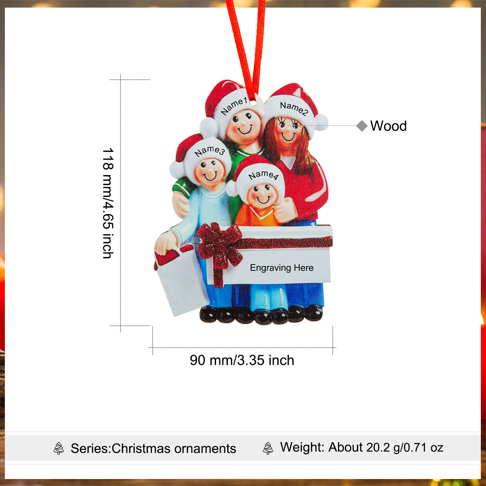 Personalised Family Of 4 Decorating Christmas Tree Ornament-Jessemade AU