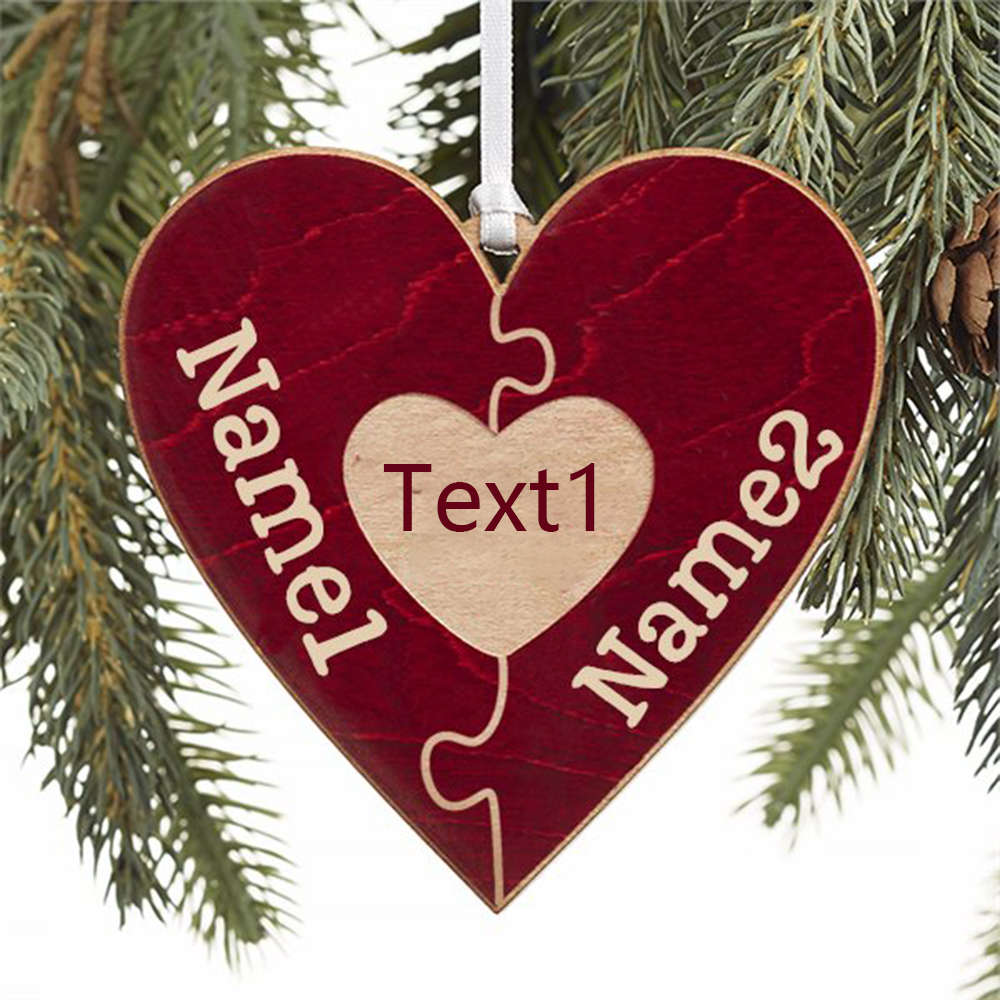 Heart Puzzle Ornament Personalised 2 Names Wooden Family Ornament-Jessemade AU