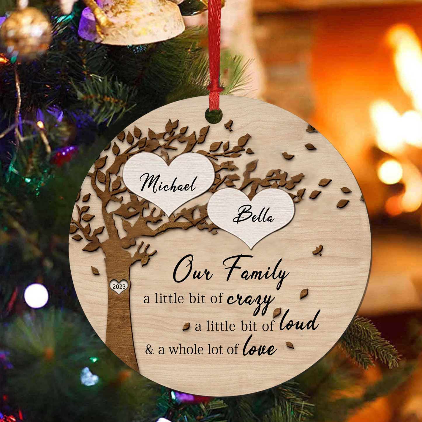 2 Names - Personalised Christmas Tree Ornaments Tree of Life Pendant with Name Wooden Gifts for Family and Friends-Jessemade AU