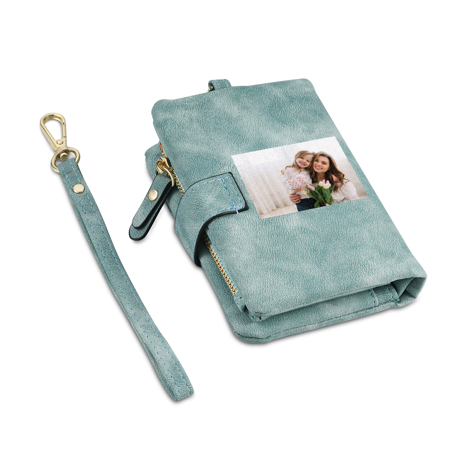 Personalised Women's Leather Wallet Custom Birthday Flower & Name & Photo Wallet Gift for Her