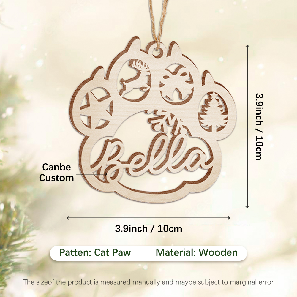 Wooden Pet Paw Ornament Personalised Name Christmas Ornament-Jessemade AU