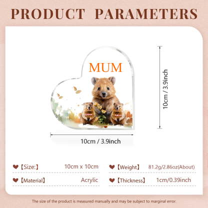 Personalised Acrylic Heart Keepsake Custom 1 Text & 2 Names Ornament Quokka Family Gift for Mother/Grandma-Jessemade AU