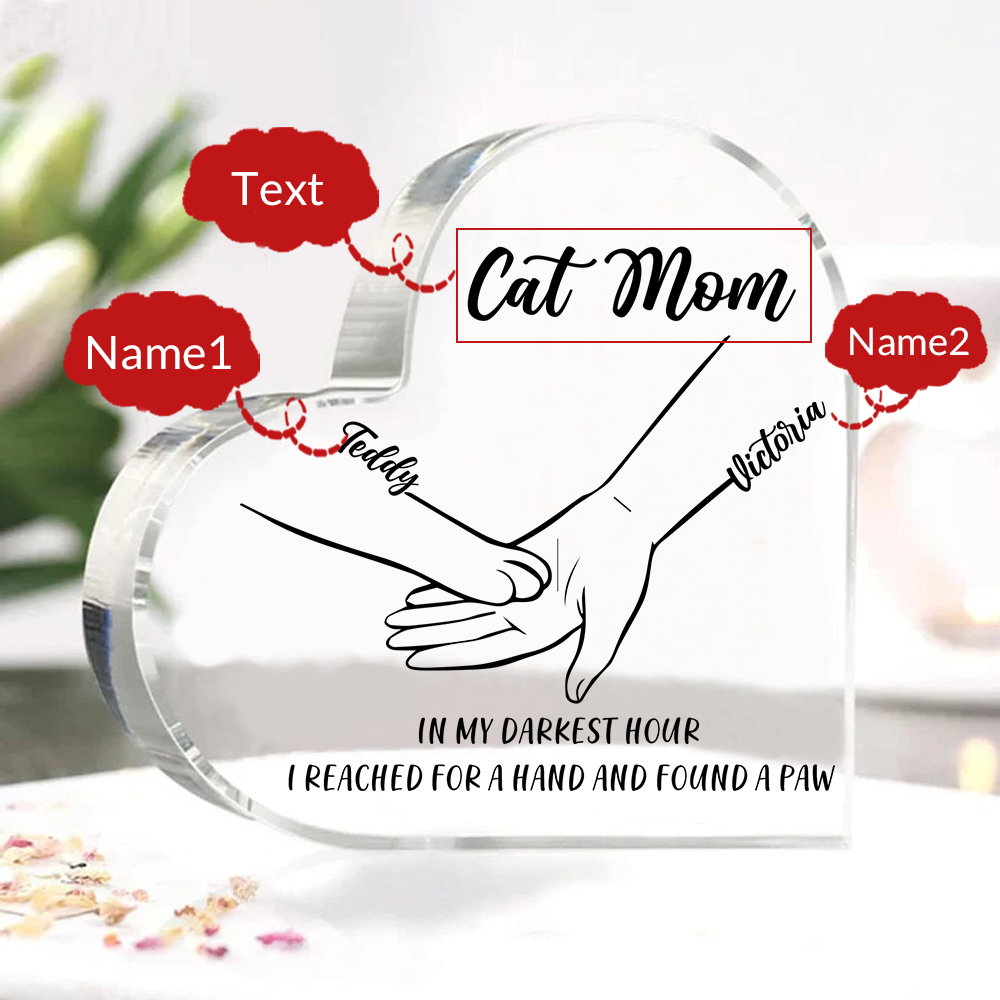 Personalised Acrylic Heart Keepsake Custom 2 Names & Text Dog/Cat Paw Ornaments Gifts for Mother/Father/Pet Lovers-Jessemade AU