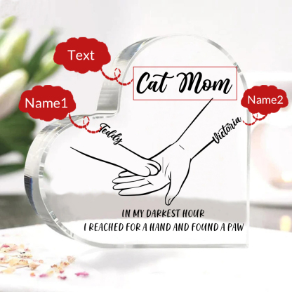 Personalised Acrylic Heart Keepsake Custom 2 Names & Text Dog/Cat Paw Ornaments Gifts for Mother/Father/Pet Lovers-Jessemade AU