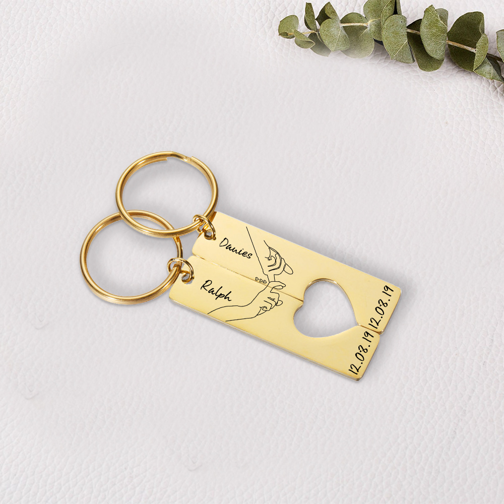 Personalised Couple Keychain Set Customised Names & Date Matching Couple Keyring Valentine's Day Gifts For Couples-Jessemade AU