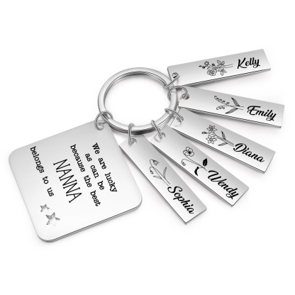 Personalised 5 Names & 5 Birth Flowers Keychain Custom Text Family Keychain Gifts for Mother/Grandma-Jessemade AU