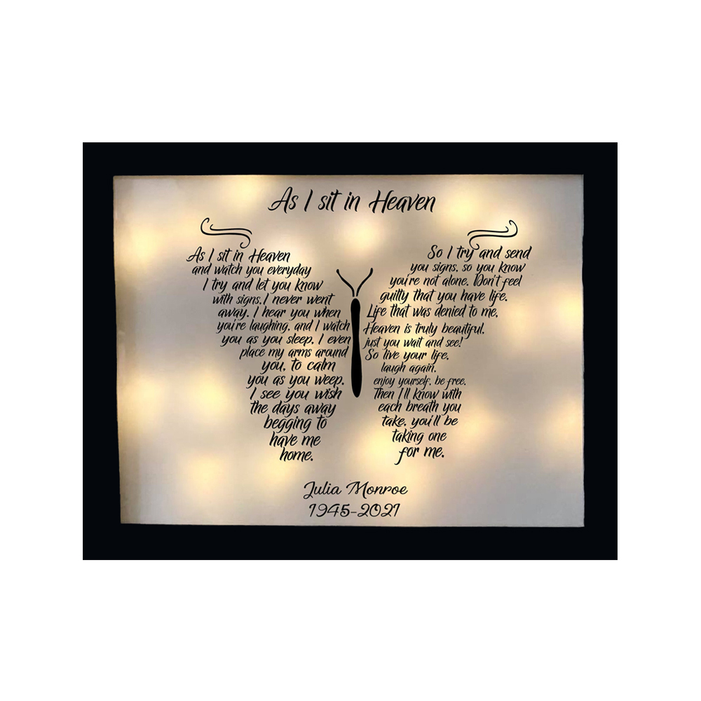 Personalised Butterfly Frame As I Sit in Heaven Lighted Shadow Box Memorial Gifts-Jessemade AU