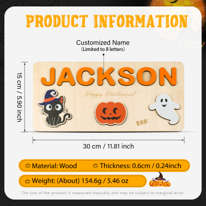 Halloween Kid's Wooden Name Alphabet Puzzle Custom Name Toy for Toddlers Early Learning-Jessemade AU