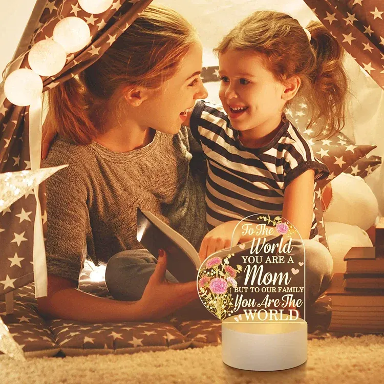 To My Mom- Carnation Flower Heart Night Light LED Lamp Bedroom Decoration For Mother-Jessemade AU