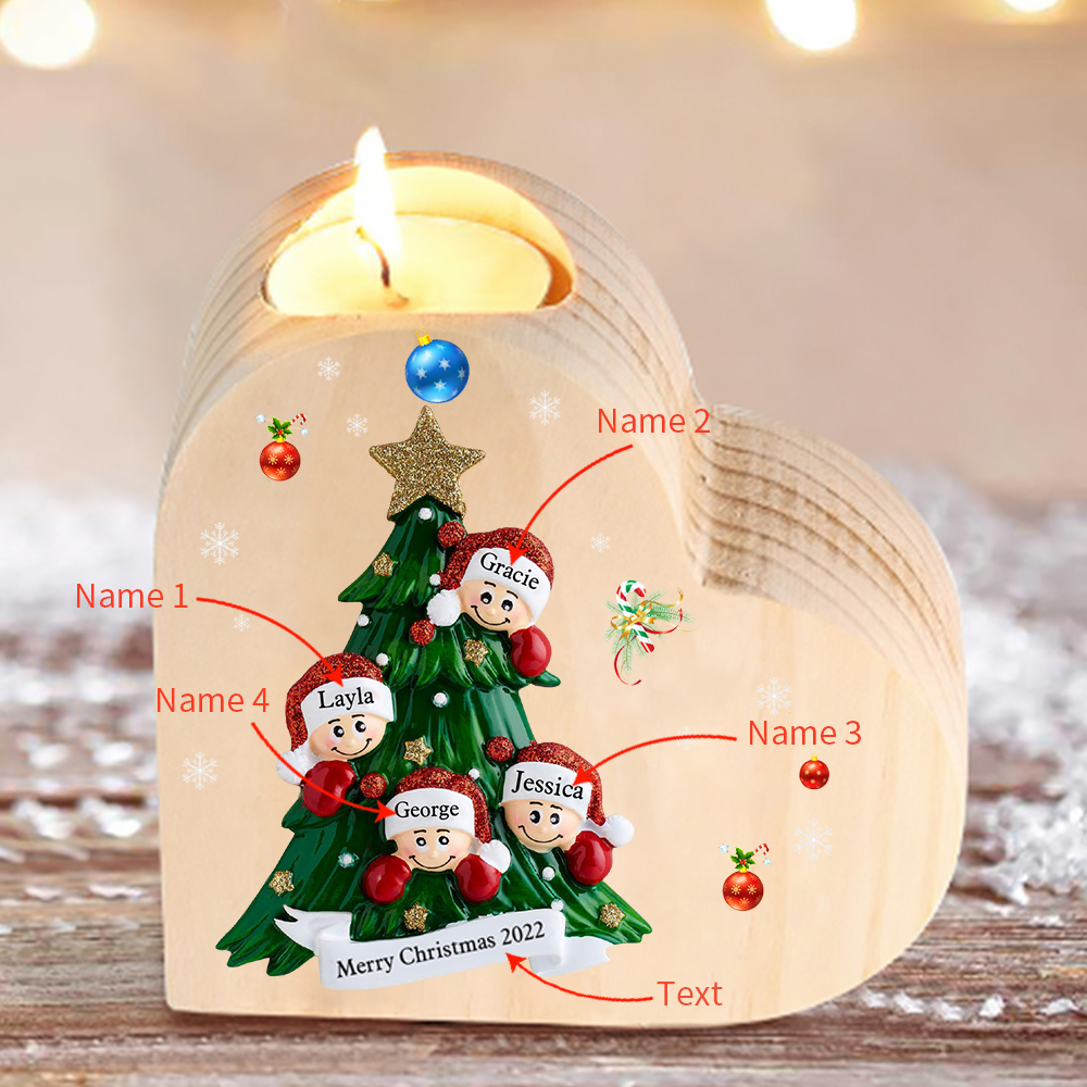 Heart-Shaped Christmas Candle Holder Engraved 4 Names Christmas Tree Candlesticks Personalised Gift for Family-Jessemade AU