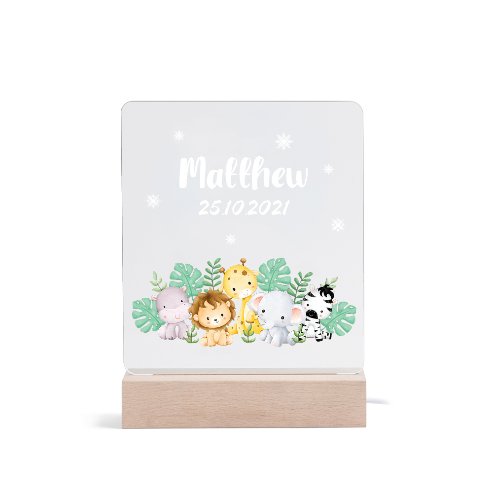 Personalised Name Night Light Animal Zoo LED Night Light Custom Date Nursery Birthday Gifts For Kids-Jessemade AU