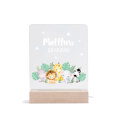 Personalised Name Night Light Animal Zoo LED Night Light Custom Date Nursery Birthday Gifts For Kids-Jessemade AU