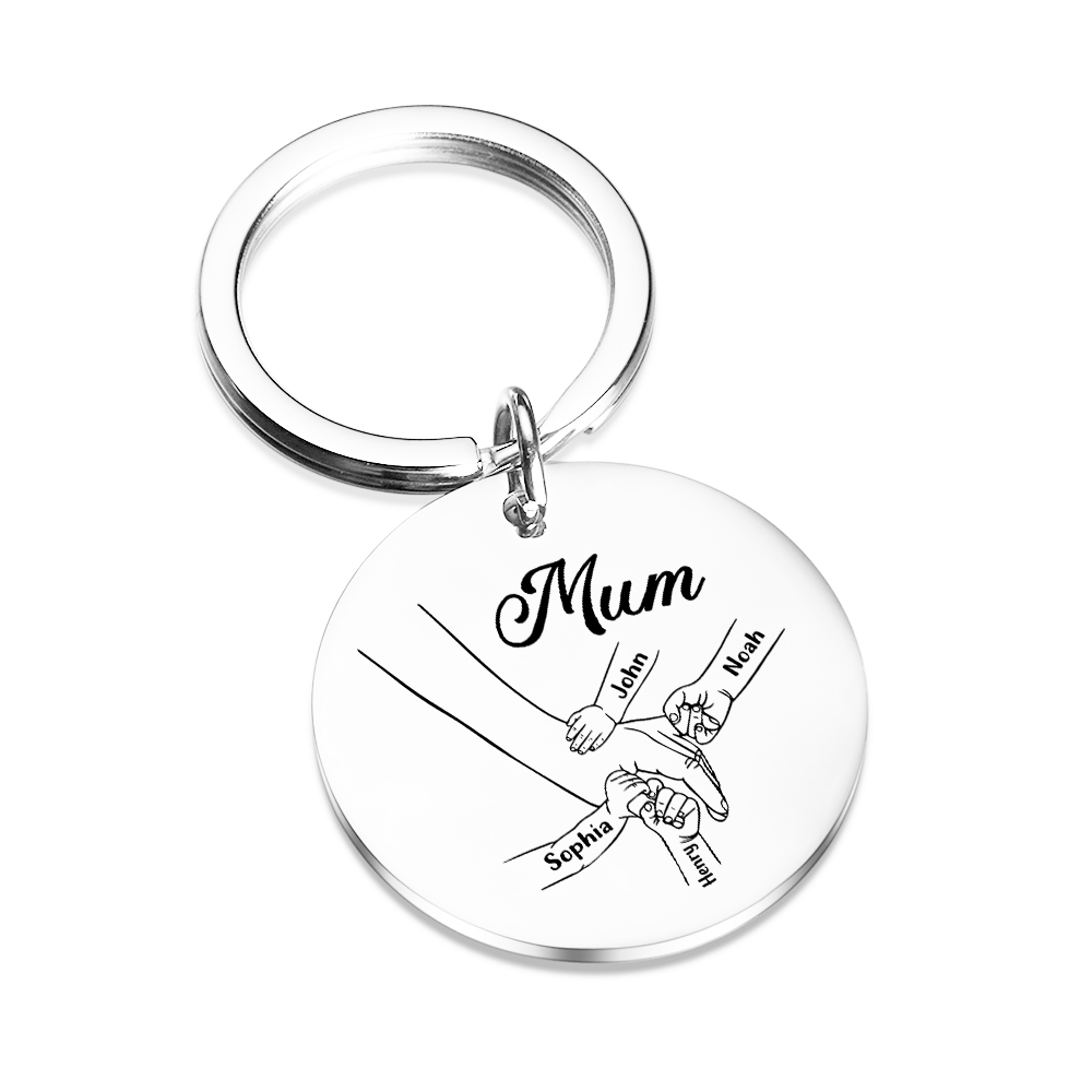 4 Names - Personalised Text Keychain Holding Hands Keychain Mother's Day Gifts For Grandma/Mother-Jessemade AU