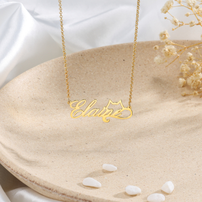 Personalised Cat Necklace Custom 1 Name Necklace Gift For Women-Jessemade AU