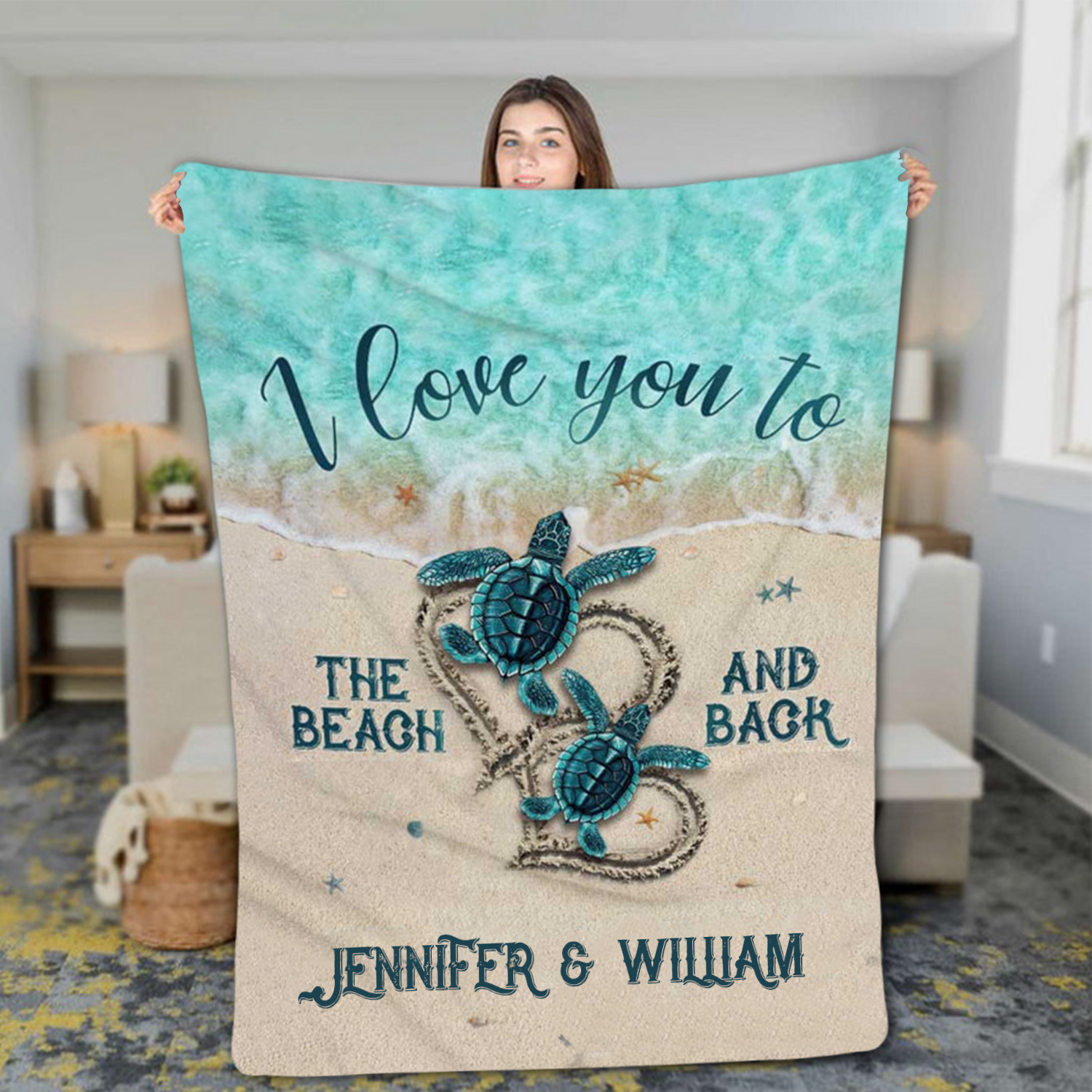 Personalised Couple Blanket Engrave Name Sweet Gift "I love you to the beach and back"-Jessemade AU