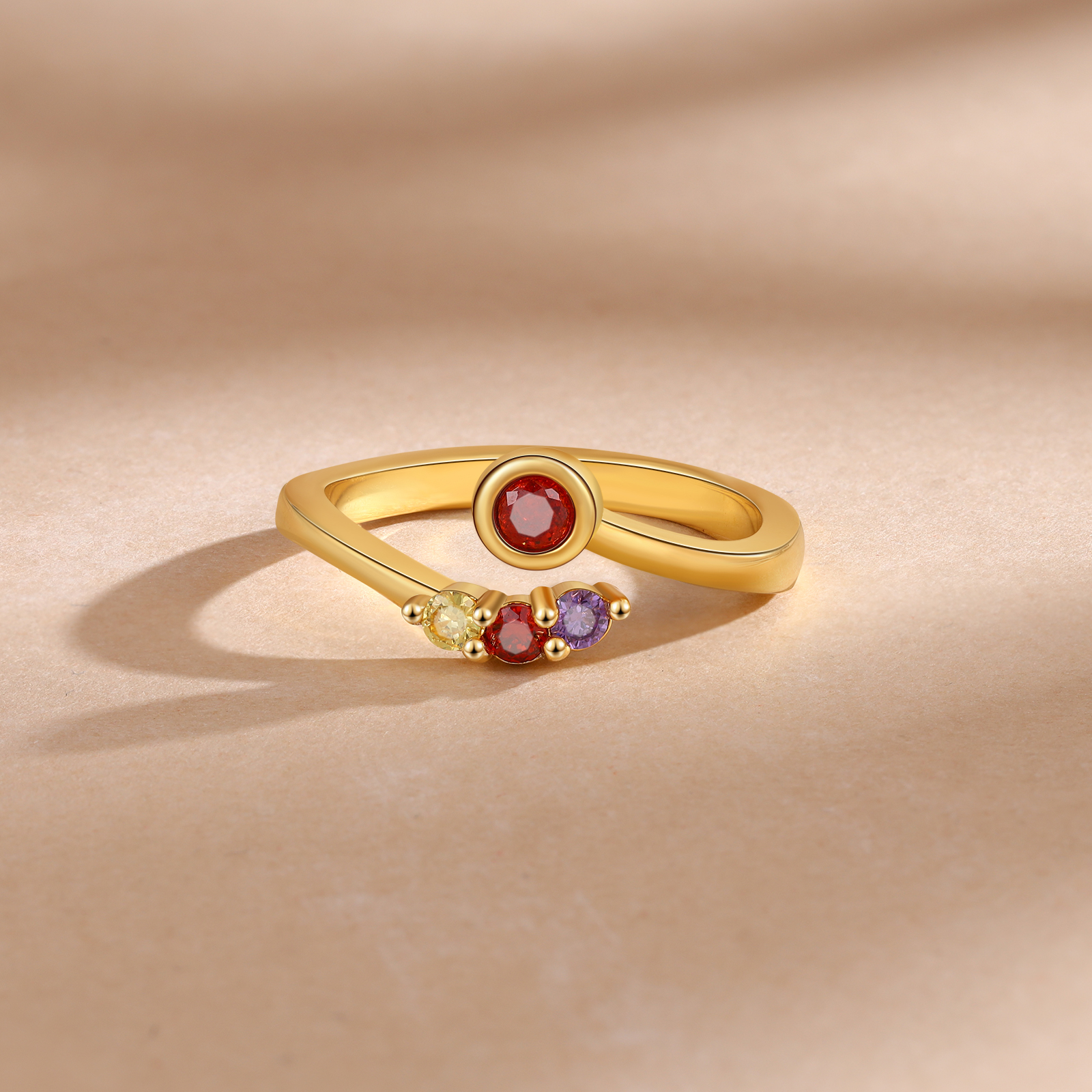 Personalised Women's Ring Custom 4 Birthstones Open Ring Birthday Gift for Ladies Girls-Jessemade AU